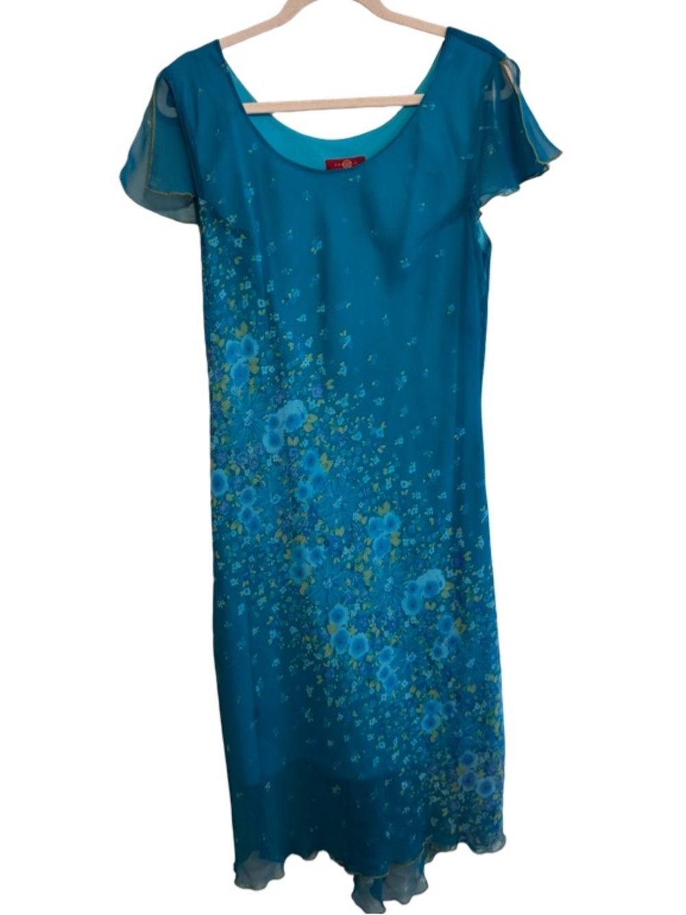 Vintage Sangria Blue Floral Sheer Midi Dress Women’s Size 16 Fairy Cottagecore - Picture 2 of 7